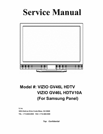 Vizio GV46L HDTV & (10A) Samsung Panel GV46L HDTV & (10A) Samsung Panel